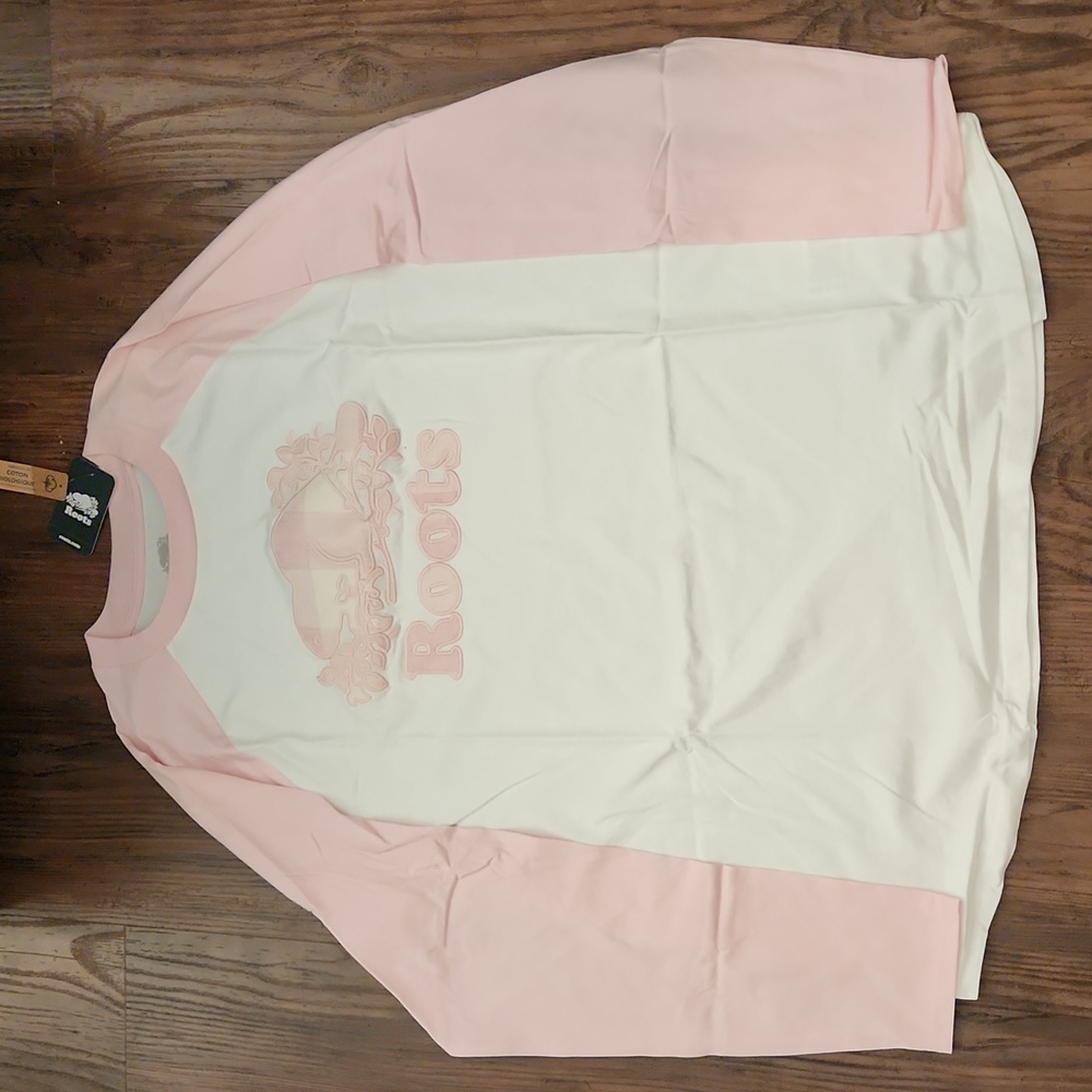 NEW ROOTS Women's Cooper Park Plaid Longsleeve *DISCONTINUED* Tee Pink Mix sz XL